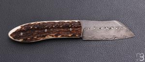 Couteau " Rusty " piémontais de poche de Sylvain Petit - Les Couteaux du Mitou - Bois de cerf et damas