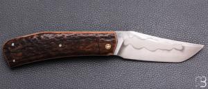      Couteau " Slipjoint " custom par Guy Poggetti - Bois de cerf et lame en C130