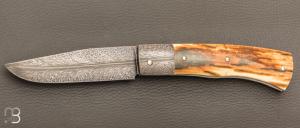    Couteau " Talar " pliant ivoire de mammouth et damas plume de Anthony Brochier