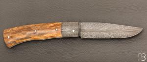    Couteau " Talar " pliant ivoire de mammouth et damas plume de Anthony Brochier
