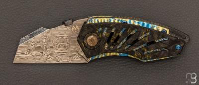 Couteau " Tank " Draupner damascus et camo carbon gold par Messori Knives