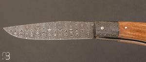 Couteau " Tony " custom de Anthony Brochier - Damas multi-barreaux torsadé et ivoire de mammouth
