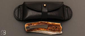 Couteau " custom " bois de cerf et acier Shirogami N°2 par Guy Poggetti
