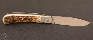Couteau de poche custom bois de cerf et lame D2 par Eric Albert