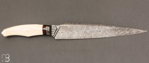    Couteau  "  custom " fixe de Berthelemy Gabriel - La Forge Agab - Ivoire de mammouth et damas 
