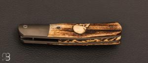 Couteau " custom " liner-lock de David Lespect - Lame RWL-34 et gravure de Serge Raoux