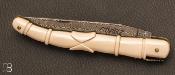 Couteau de collection Laguiole 13 cm Aile de Pigeon ivoire de mammouth et damas par Virgilio Munoz