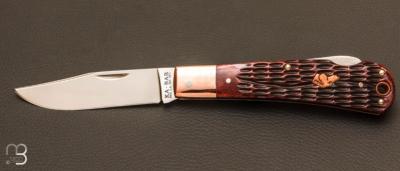 Couteau de poche "Dog's Head Coppersmith" par KA-Bar - Os cerf et cuivre