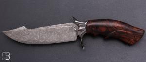    Couteau droit " Achille " par Nicolas Mestrallet - Atelier du couteau de Vaunaveys - Lame damas mosaïque et loupe de bois de fer