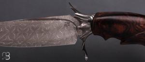   Couteau droit " Achille " par Nicolas Mestrallet - Atelier du couteau de Vaunaveys - Lame damas mosaïque et loupe de bois de fer