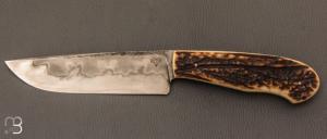  Couteau " droit custom " par Antoine Prévost - Bois de cerf et acier C105