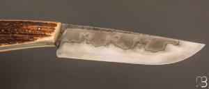  Couteau " droit custom " par Antoine Prévost - Bois de cerf et acier C105