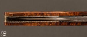 Couteau " liner-lock custom " par Alain & Joris Chomilier - Loupe d'Amboine et damas Vegas Forge