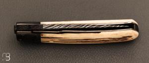 Couteau  "  custom " liner-lock par Diogo Wojakevicz - Bois de cerf et lame damas mosaïque