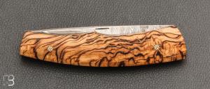    Couteau " liner-lock custom " de Alain & Joris Chomilier - Bouleau de Carélie et damas Mattias Styrefors