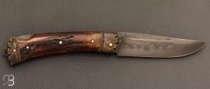  Couteau " lock back " par Thomas LECAS - Bois de cerf teinté et 135Cr3