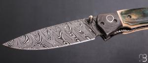   Couteau " pièce unique " liner-lock par Alexandre Musso - Mammouth et damas