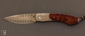 Couteau " Spearpoint B12 "  Broad Branch Damas cuivre loupe d'amboine par William Henry