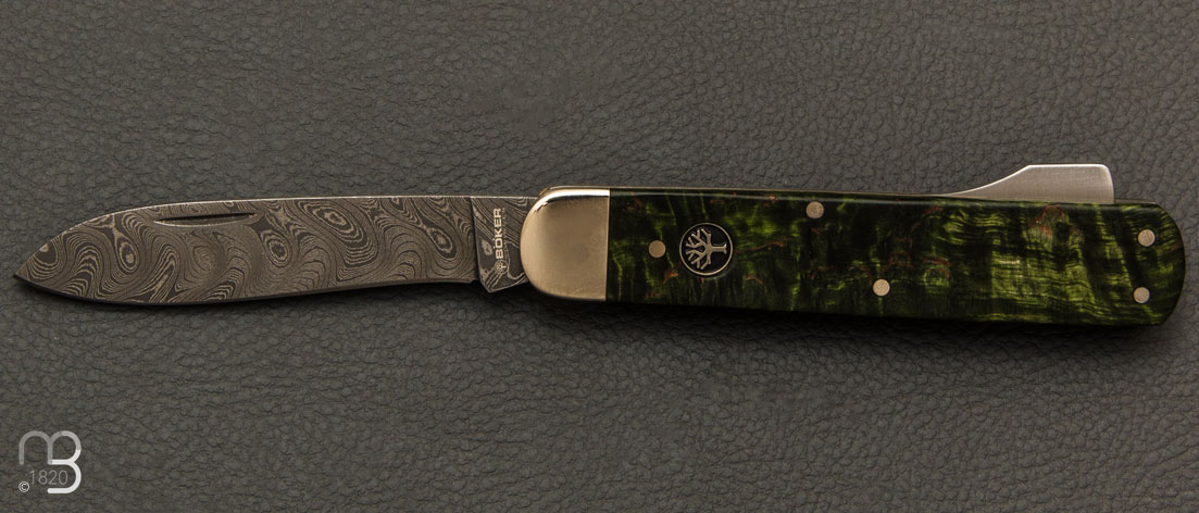  Couteau Böker Sollingen - Hunters Knife Mono Damascus Curly Birch Green