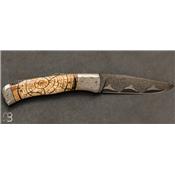 Mammoth ivory and damascus Chasard folding knife by Philippe Ricard