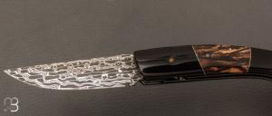   Couteau 1515 de poche collection " Trilogie" par Manu Laplace - Corne de buffle/Mammouth et lame damas Vegas Forge