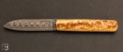Couteau de poche "Canif" de collection fourche de peuplier teinté et stabilisé et damas