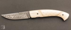   Couteau  " 1515 Inuit clouté " os de renne et Damasteel par Manu Laplace - Atelier 1515