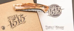    Couteau 1515 collection "Edition Primitif N°5/7 " par Manu Laplace - Ivoire de mammouth et lame damas