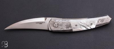   Couteau " Ambiez " par Stephano Compostella - Titane / Nacre et Erasteel APZ10