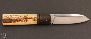  Couteau  "  Barlow " pliant custom par Nicolas Weber - Ivoire de mammouth et lame en RWL-34