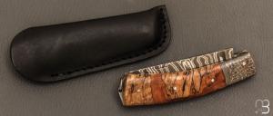  Couteau de collection modèle " Berger " de Jean Pierre Veysseyre - Damas et hêtre échauffé