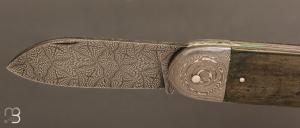  Couteau " Bouledogue " de Philippe Ricard - Ivoire de mammouth et damas mosaïque