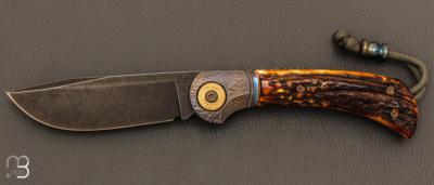    Couteau "Bullet" pliant de Gudy van Poppel - Bois de cerf et Böhler N690