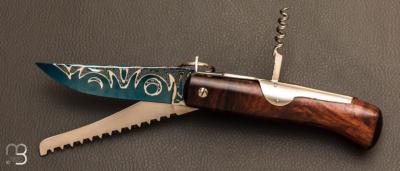 Couteau Chasseur avec anneau 13 cm Palissandre du Honduras et lame damas par J. Mongin