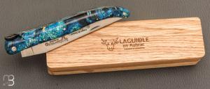   Couteau Laguiole en Aubrac Collection Cosmos modèle " Terre " - Loupe de sureau bleue