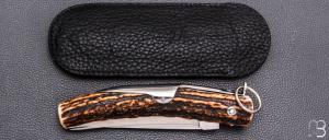    Couteau de chasse Cornillon 2 pièces " Courty " 13CM Bois de cerf par J. Mongin