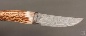 Couteau  " Droit " bois de cerf et lame damas par Jean Paul SIRE