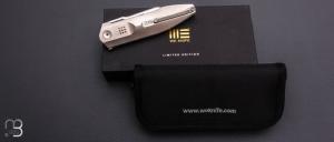  Couteau " Flight Line WE23089-3 - 024/210 " WE KNIFE - Polished Bead Blasted Titanium et Böhler M390