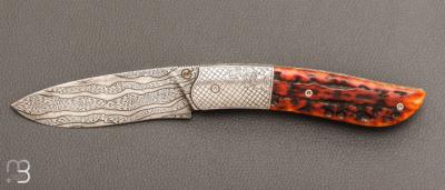   Couteau " GYR " par Tim Bernard - Os cerfé et lame damas