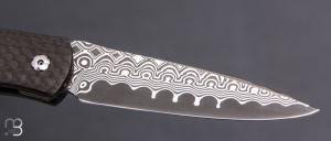     Couteau pliant "H300-D" par William Henry - Fibre de carbone et lame damas