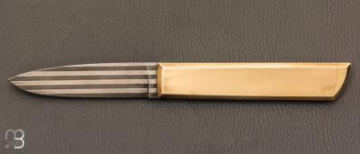   Couteau " Hemi  " pompe arrière laiton et lame damas par Nicolas Couderc