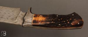  Couteau " Integral Damascus " de Claudio Sobral CAS Knives - Stag et Damas