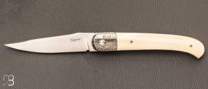 Couteau " Interprtation Laguiole " custom de Stphane Sagric - Ivoire de Mammouth et RWL-34