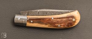  Couteau  "  Jacknife " custom de Jérôme Bellon - Ivoire de mammouth et lame damas