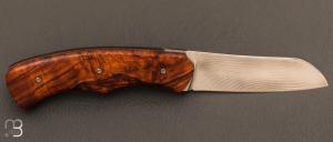   Couteau " custom " par Joël Grandjean - bois de fer d'Arizona et lame damas Suminagashi