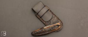  Couteau  " Kalisse SV " custom pliant de Michel Grini - Bois de cerf et lame en 14c28n