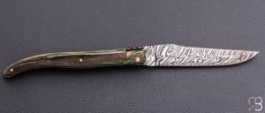   Couteau " Laguiole 12 cm" custom par Rozelier Fabien - Ty Coutelier - Ivoire de mammouth et damas