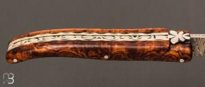 Couteau " Laguiole " par Goyon Chazeau - Loupe de bois de fer et lame damas