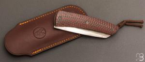   Couteau " Le Gourmet " custom par Alain André - Carbone rouge et lame damas de Philippe Ricard