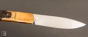 Couteau " Le Ludo  " custom par Frédéric Collin - Loupe de peuplier et lame en RWL34